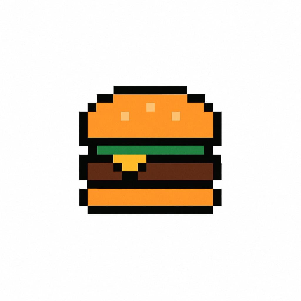 8-bit pixel art style burger icon