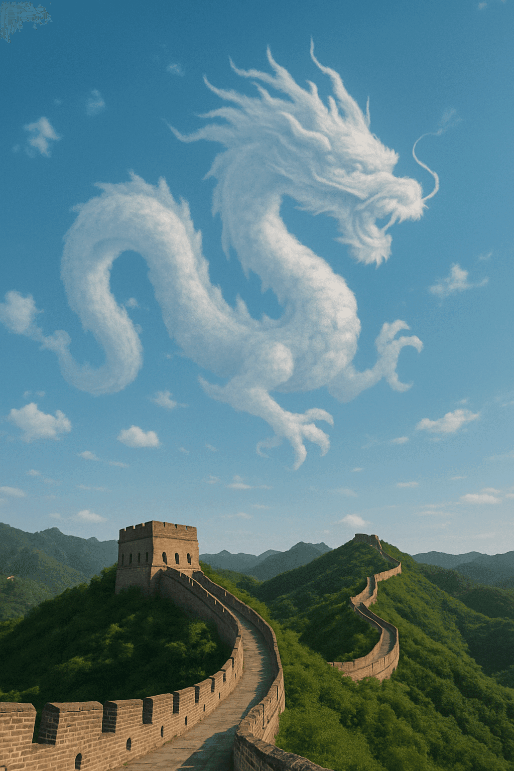 Dragon formed by clouds above the Great Wall