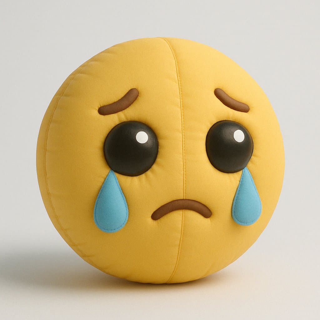 Pleading face emoji designed as an inflatable cushion
