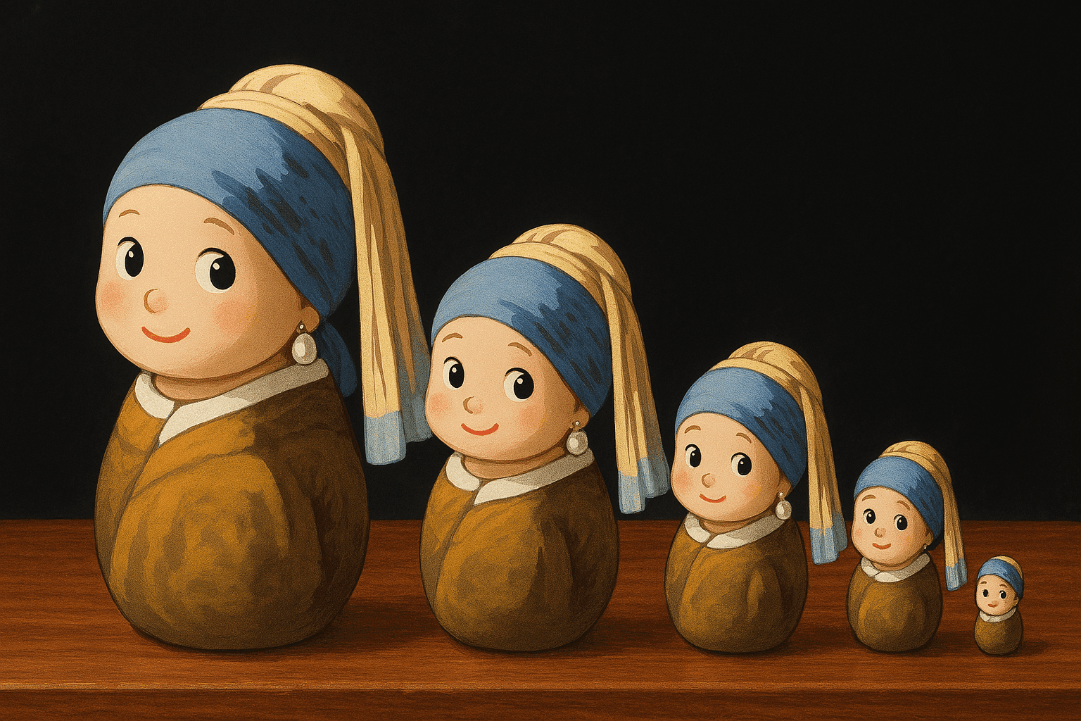 Q-version Girl with a Pearl Earring as Matryoshka dolls