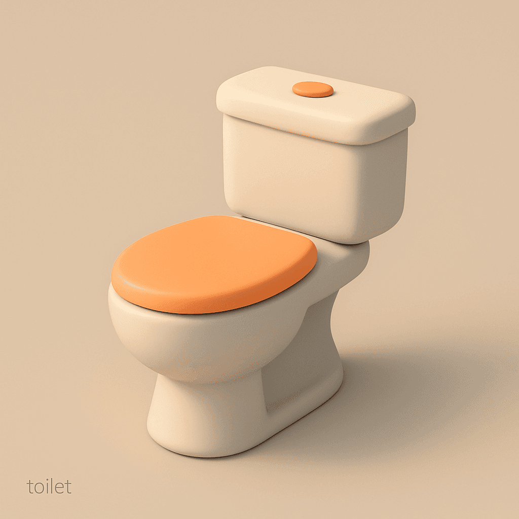 Minimalist 3D illustration of a toilet following a specific JSON style profile