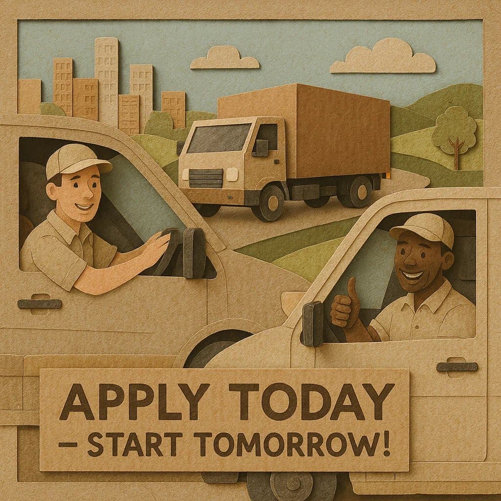 Job advertisement for drivers using a paper cutout art style