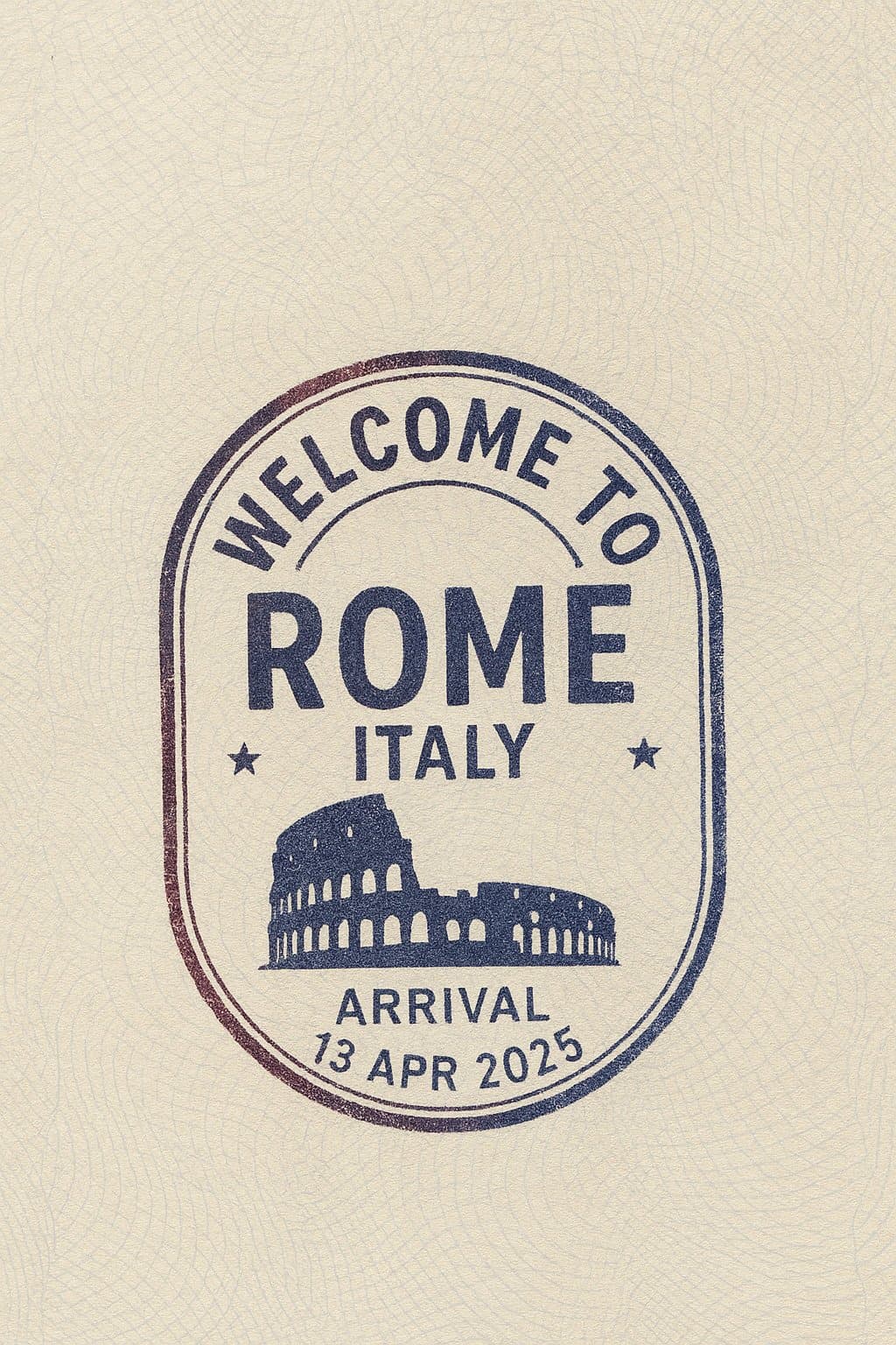 Passport entry stamp for Rome, Italy featuring the Colosseum