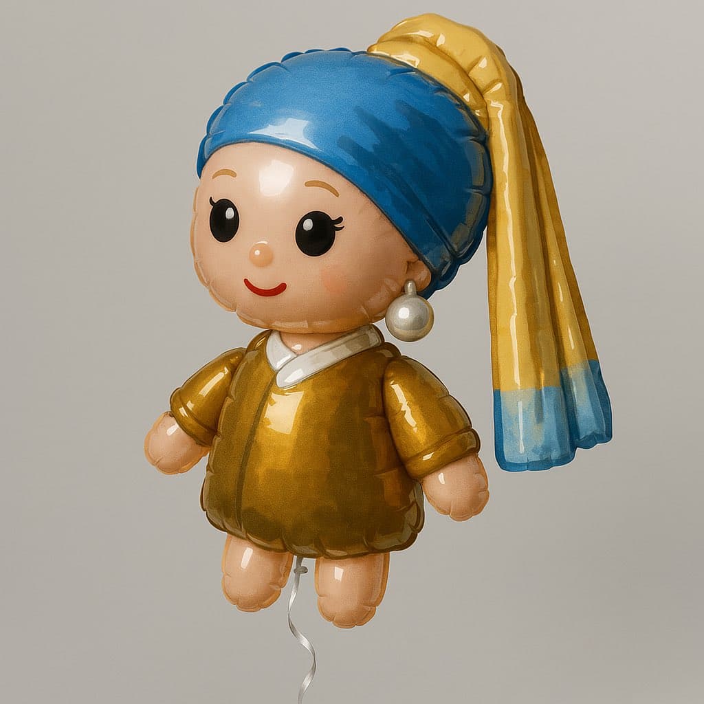 Girl with a Pearl Earring transformed into a doll-shaped helium balloon