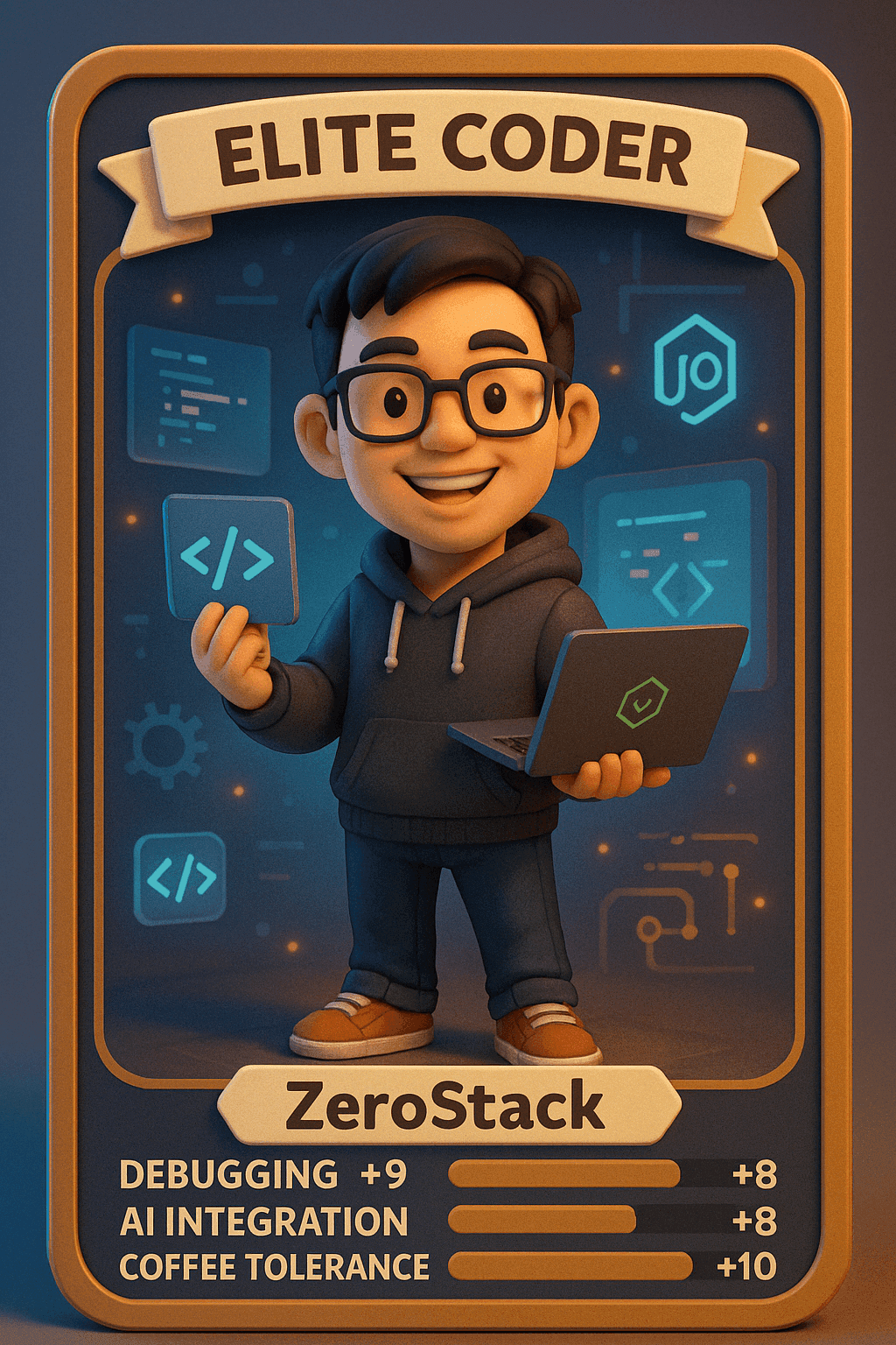 RPG-style character card for a Designer