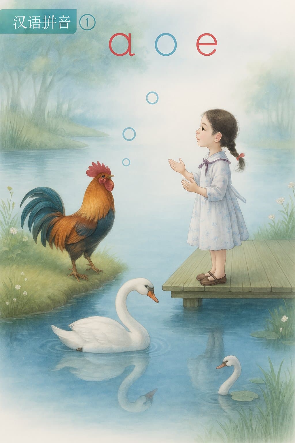 Chinese language textbook illustration redrawn in a modern style