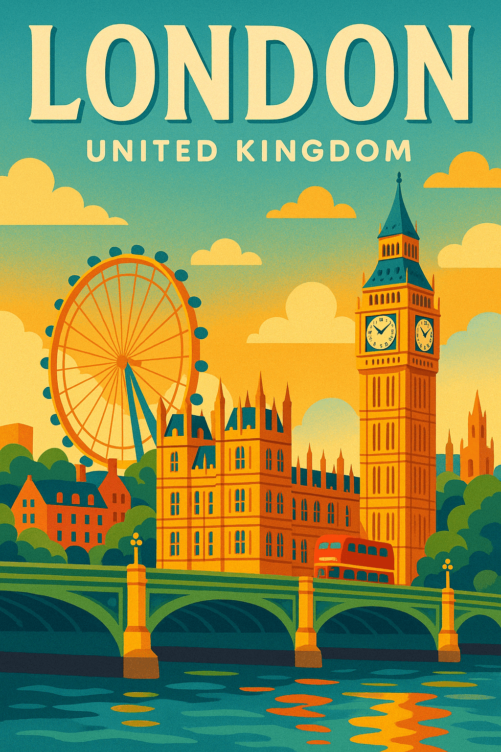 Colorful vector art poster of London