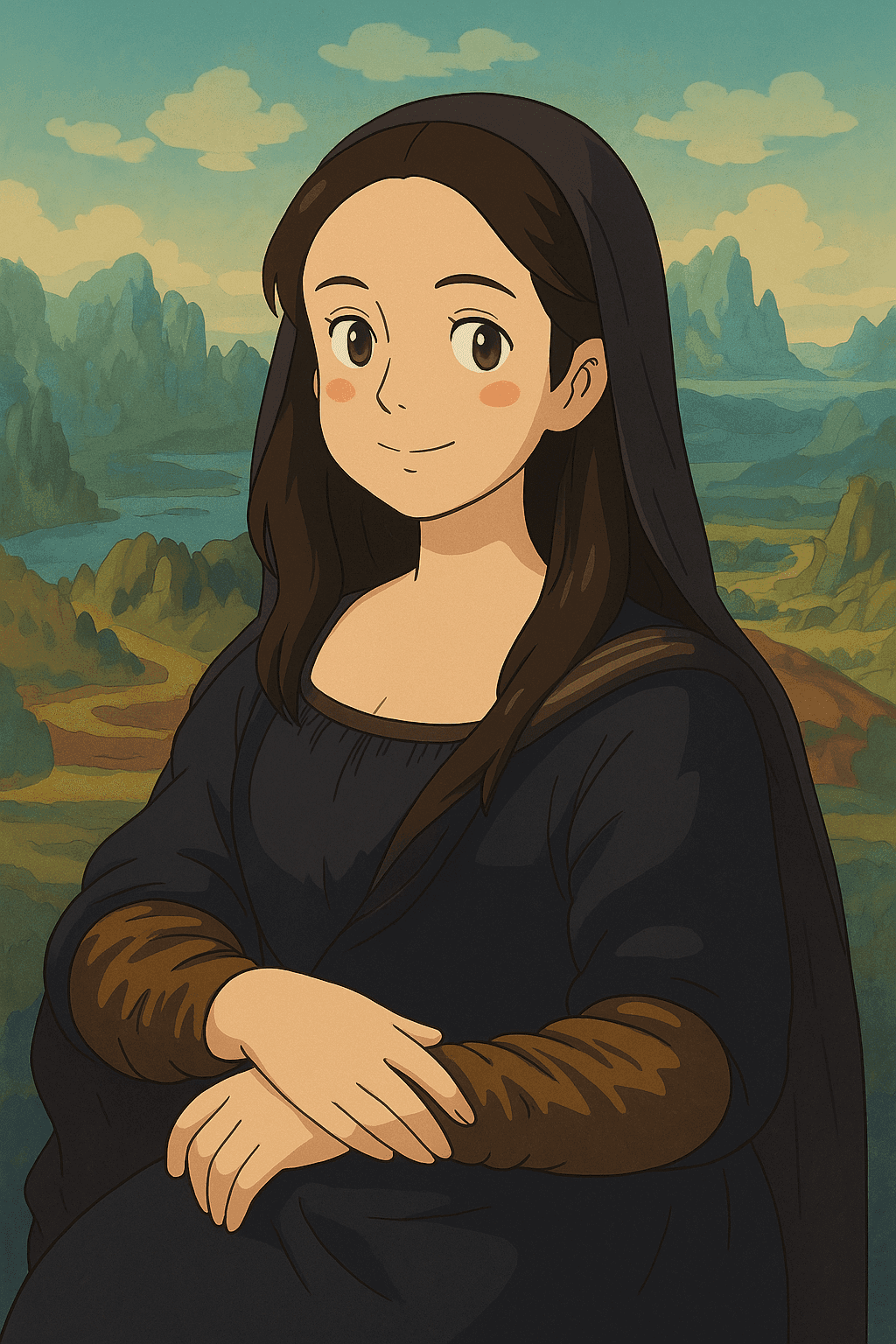 Mona Lisa redrawn in Ghibli style